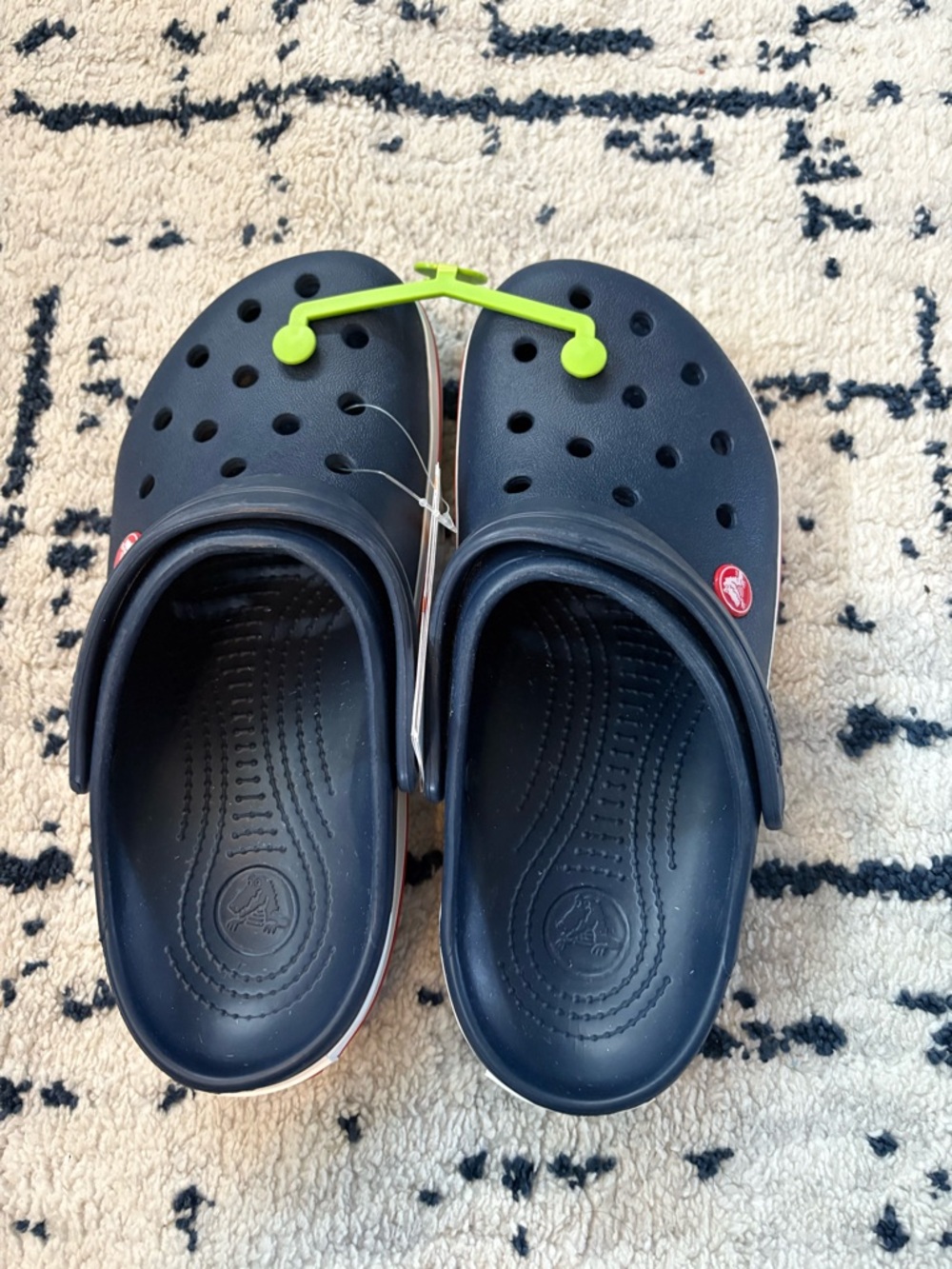 CROCS Navy Slip-On Clog with Lime Green Strap Accent
